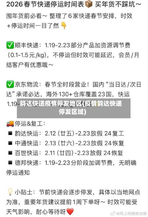 韵达快递疫情停发地区(疫情韵达快递停发区域)-第2张图片