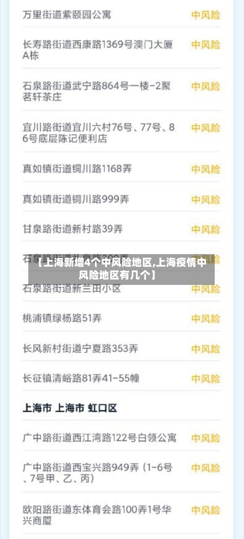 【上海新增4个中风险地区,上海疫情中风险地区有几个】