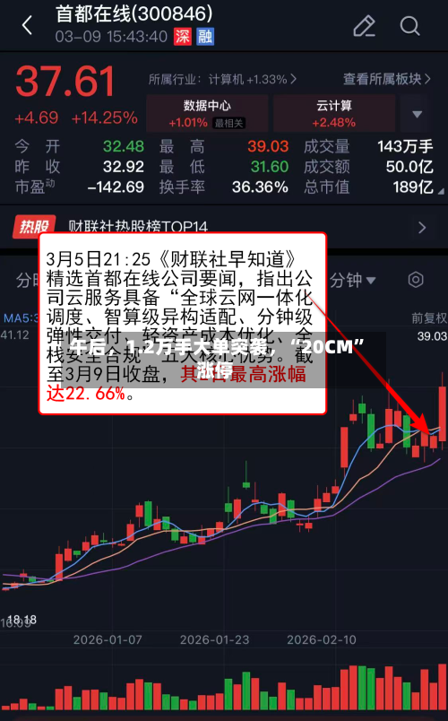 午后，1.2万手大单突袭，“20CM”涨停