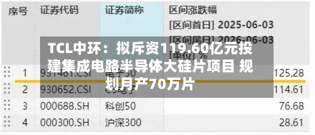 TCL中环:拟斥资119.60亿元投建集成电路半导体大硅片项目 规划月产70万片-第3张图片