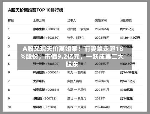 A股又现天价离婚案！前妻拿走超18%股份	，市值9.2亿元，一跃成第二大股东-第3张图片