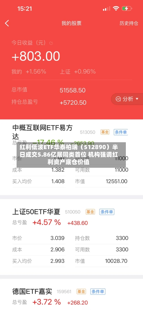 红利低波ETF华泰柏瑞（512890）半日成交5.86亿居同类首位 机构强调红利资产底仓价值