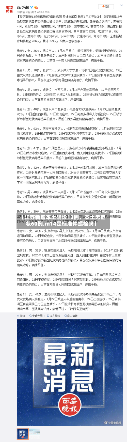 【江苏新增本土确诊13例	、本土无症状60例,m14是标准件螺栓吗】-第3张图片