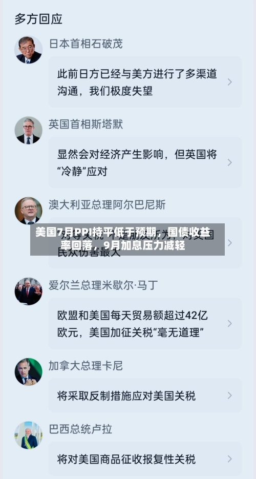 美国7月PPI持平低于预期，国债收益率回落	，9月加息压力减轻-第2张图片