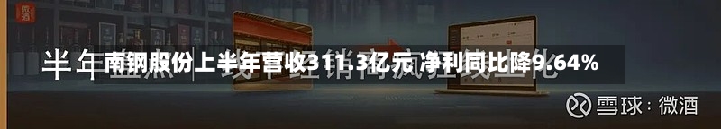 南钢股份上半年营收311.3亿元 净利同比降9.64%