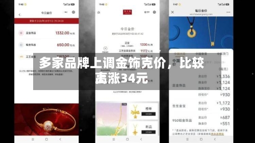 多家品牌上调金饰克价，比较高上涨34元