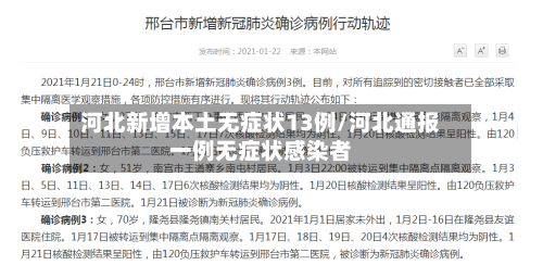 河北新增本土无症状13例/河北通报一例无症状感染者