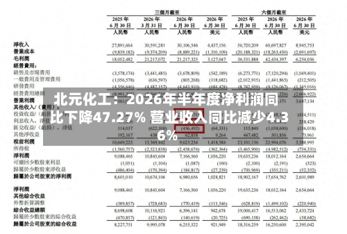 北元化工：2026年半年度净利润同比下降47.27% 营业收入同比减少4.36%-第2张图片