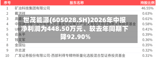 世茂能源(605028.SH)2026年中报净利润为448.50万元、较去年同期下降92.90%-第2张图片