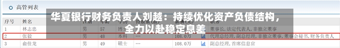 华夏银行财务负责人刘越：持续优化资产负债结构	，全力以赴稳定息差-第2张图片