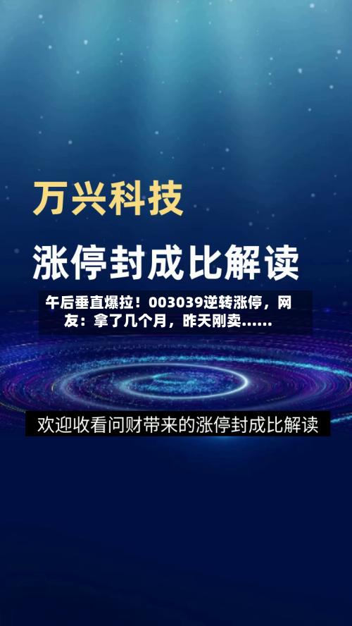 午后垂直爆拉！003039逆转涨停，网友：拿了几个月	，昨天刚卖……-第3张图片