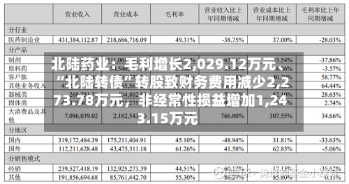 北陆药业：毛利增长2,029.12万元、“北陆转债”转股致财务费用减少2,273.78万元	，非经常性损益增加1,243.15万元-第2张图片